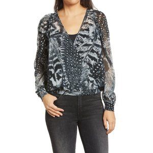 NWT ALLSAINTS Chiffon Fara Stretto Black/White Wrap Top 0